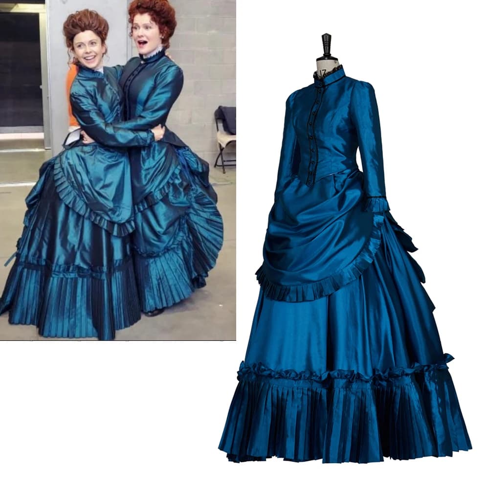 Robe victorienne pour femme, fantôme édouardien, Hetty Cosplay Costume, bleu, arrête victorienne, en