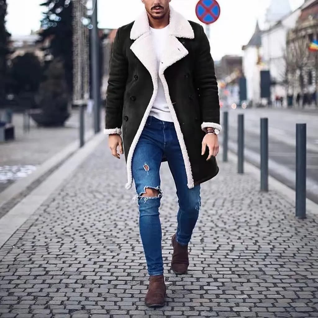 Manteau en similicuir pour homme, veste longue à capuche, pardessus masculin chaud, faux cuir, fourr