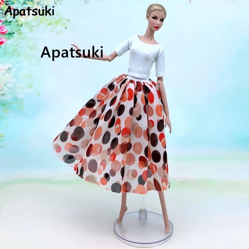 Tenues colorées pour poupée Barbie, ensemble de vêtements, chemise et jupe moyenne à Base blanche, à