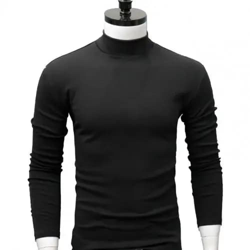 Automne hiver hommes t-shirt couleur unie col mi-haut à manches longues T-shirts serré serré t-shirt