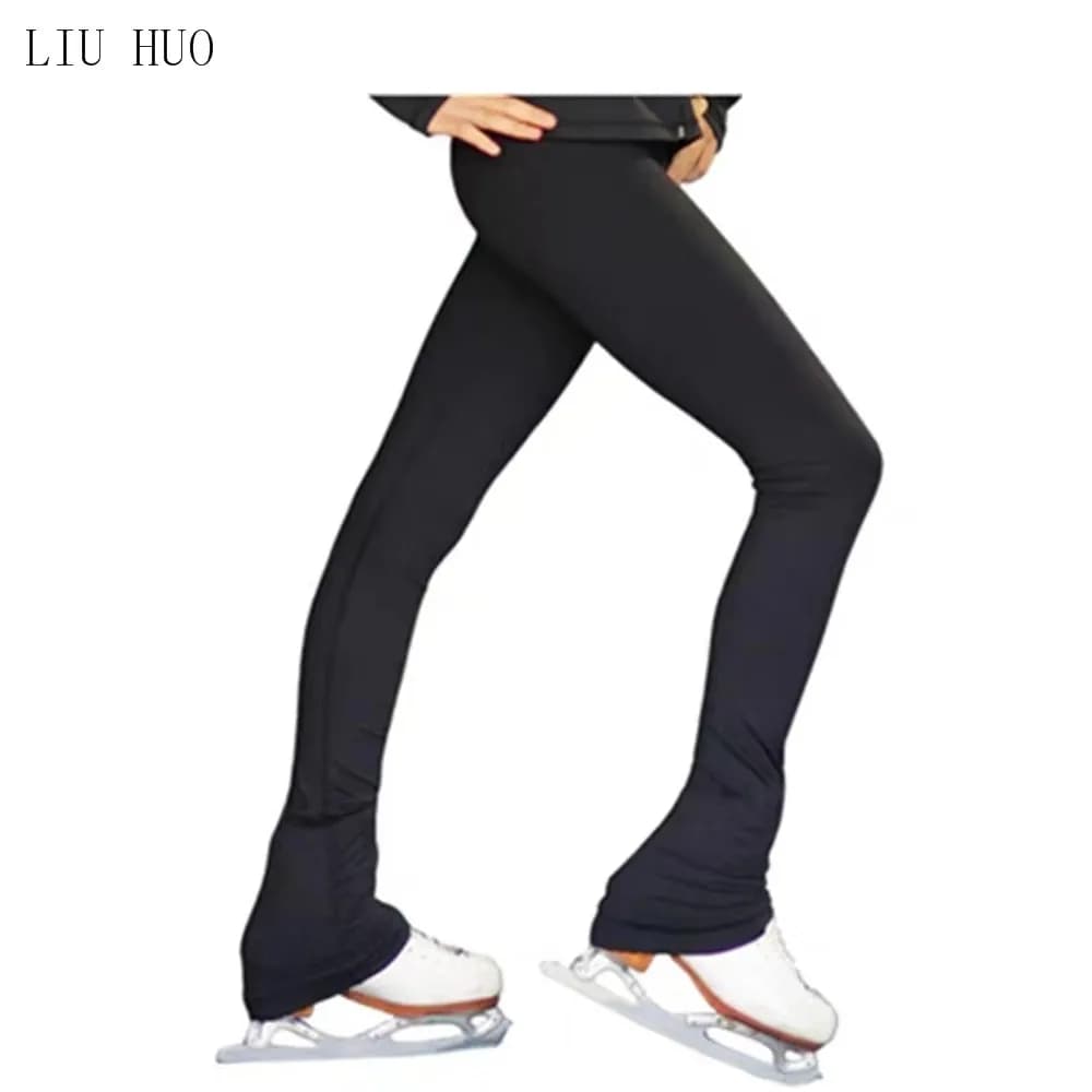 Pantalons de patinage artistique pour femmes, velours élasthanne noir, vêtements de sport à haute él