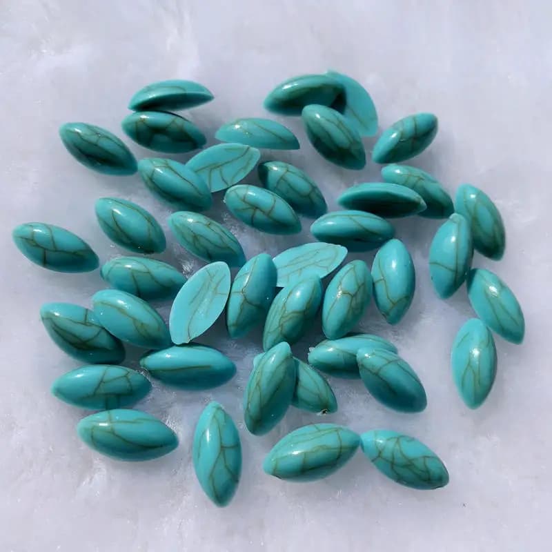 80 pièces 7*15mm feuille et oeil de cheval forme Vintage Turquoise strass résine bâton sur strass pi