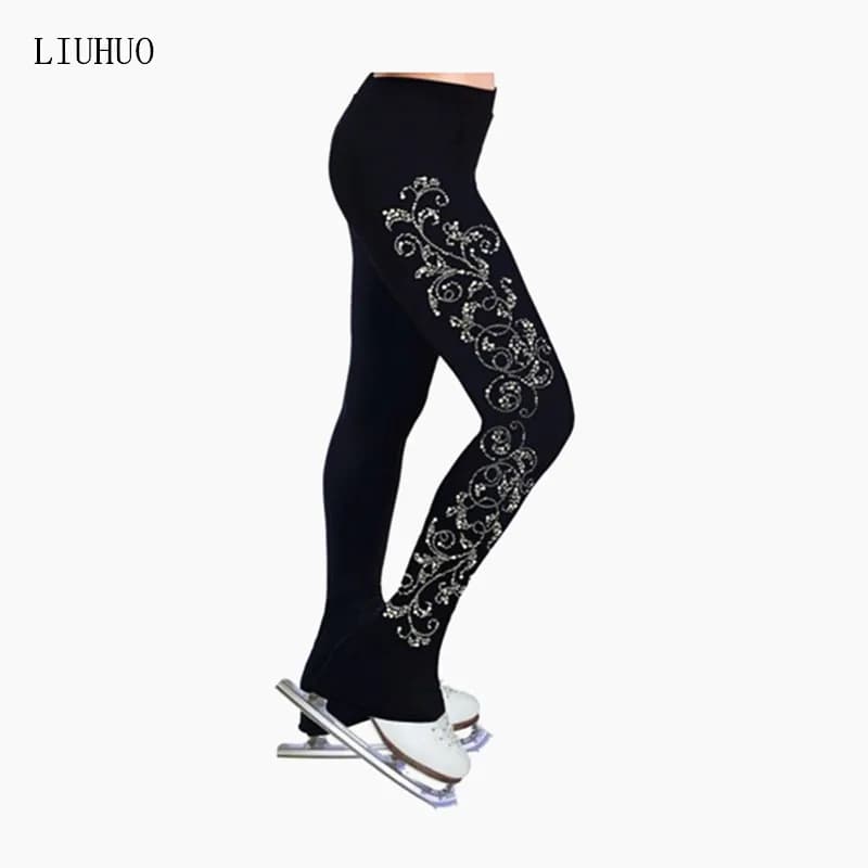LIUHUO pantalons de patinage artistique femmes filles vêtements d'entraînement sur glace noir tissu