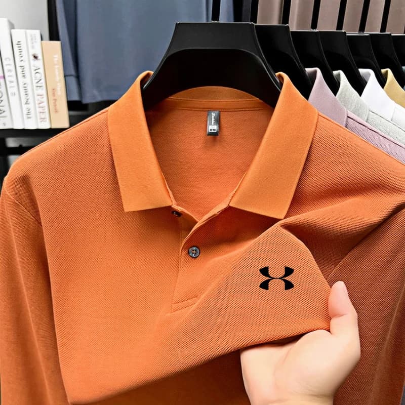 Polo homme de marque à manches longues imprimé lettres, nouvelle collection printemps, 100% coton, d