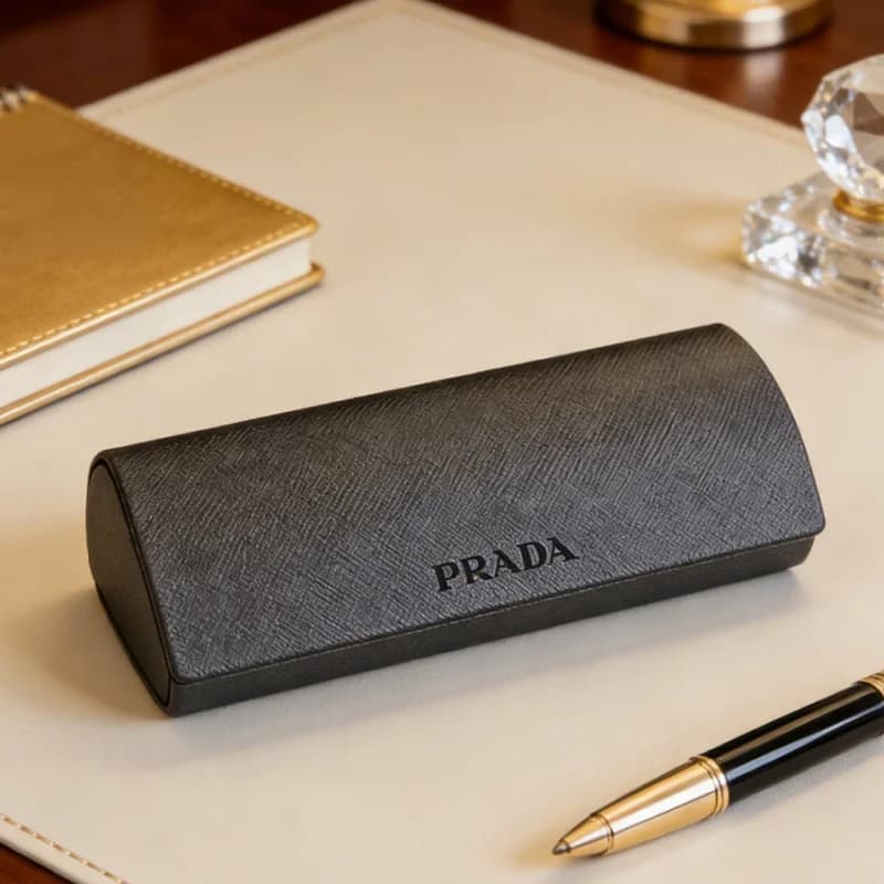Étui à lunettes Prada Premium avec chiffon de nettoyage, boîte de rangement portable pour lunettes, 
