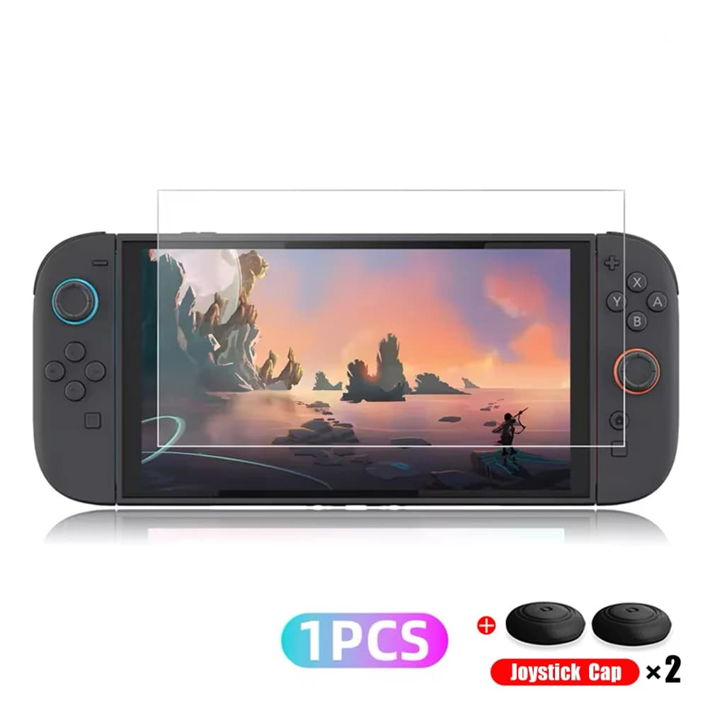 Protection d'écran en verre trempé pour Nintendo Switch 2 2025 avec capuchons de joystick – Accessoi