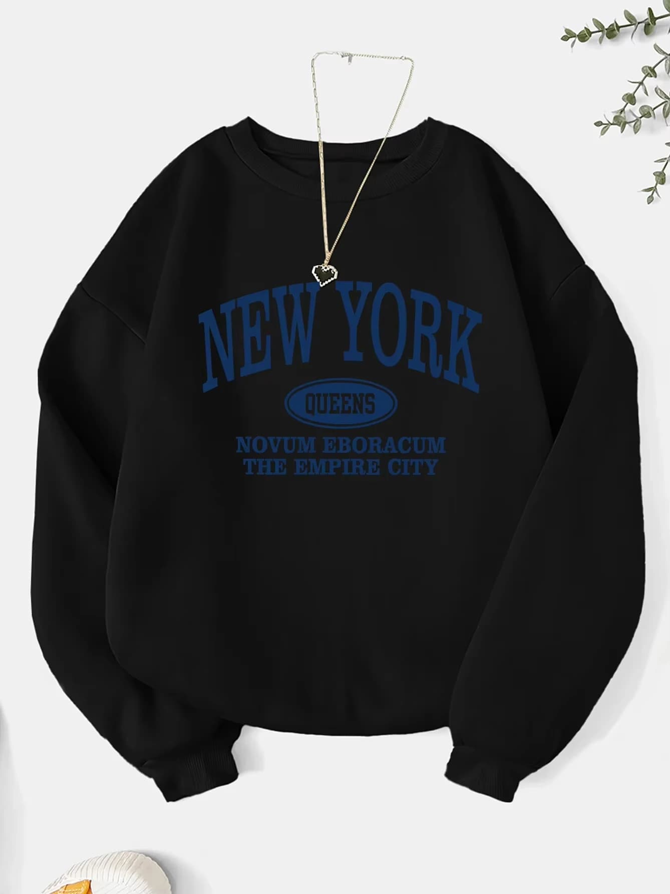 Sweat-shirt à col rond et capuche, imprimé lettres, style mode New York, nouveau modèle 2026, sweat-