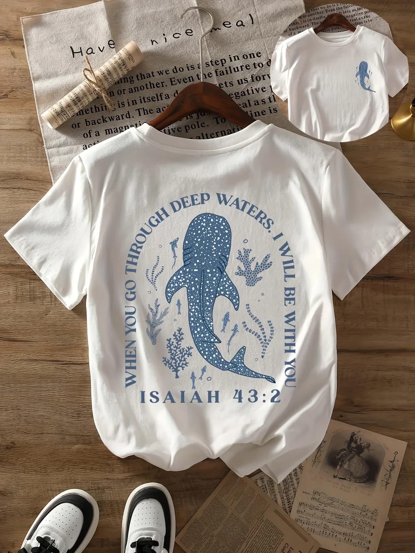 T-shirt imprimé requin baleine, col rond, manches courtes, hauts décontractés pour femmes, t-shirt m