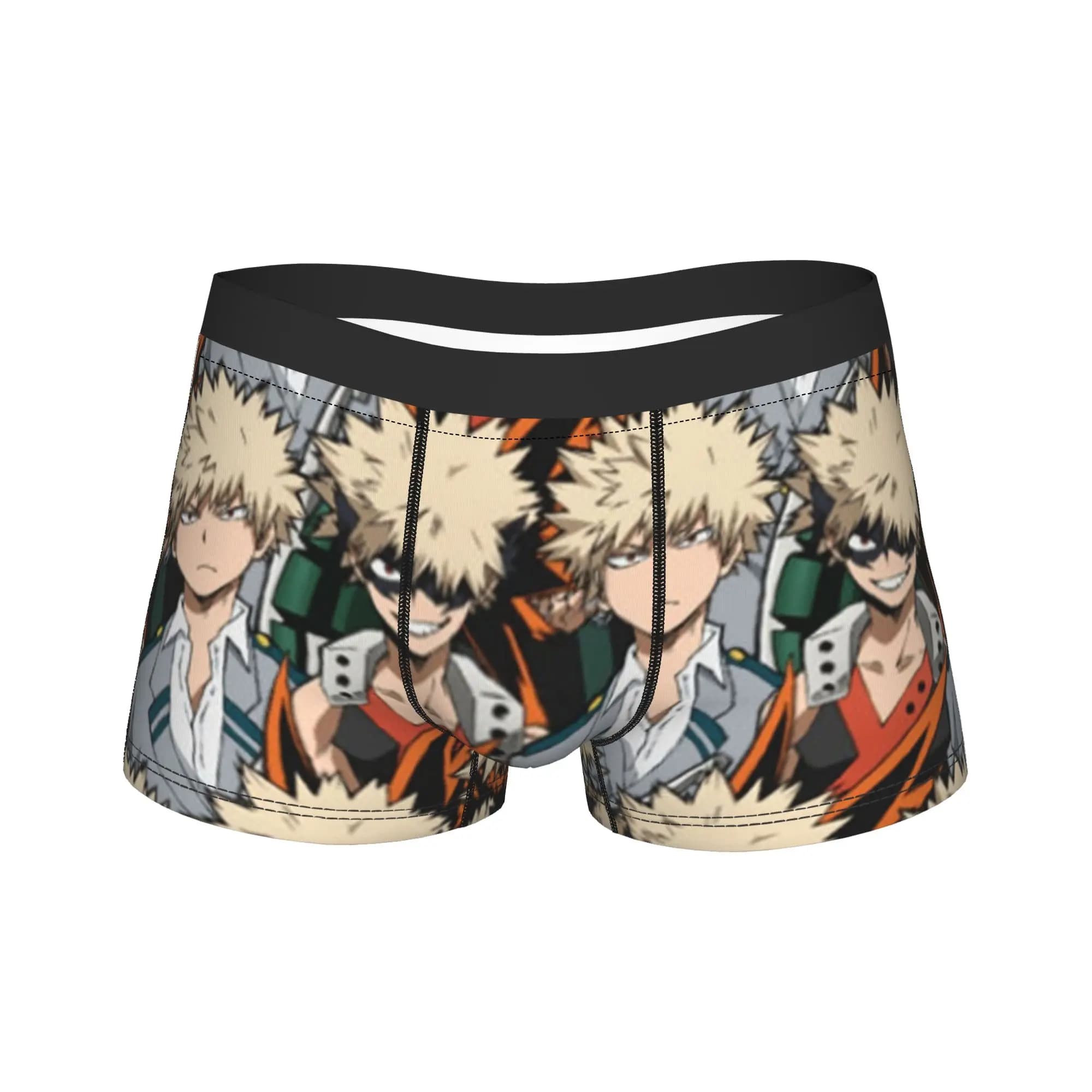 Sous-vêtements longs pour hommes My Hero Academia Anime Deku Bakugo, caleçons boxeurs amusants, culo