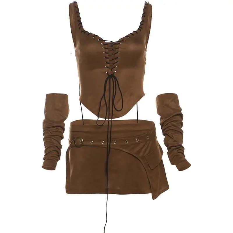 Western Wasteland Denim gilet jupe courte ensemble élégant Sexy 2 pièces à lacets haut jupe ensemble