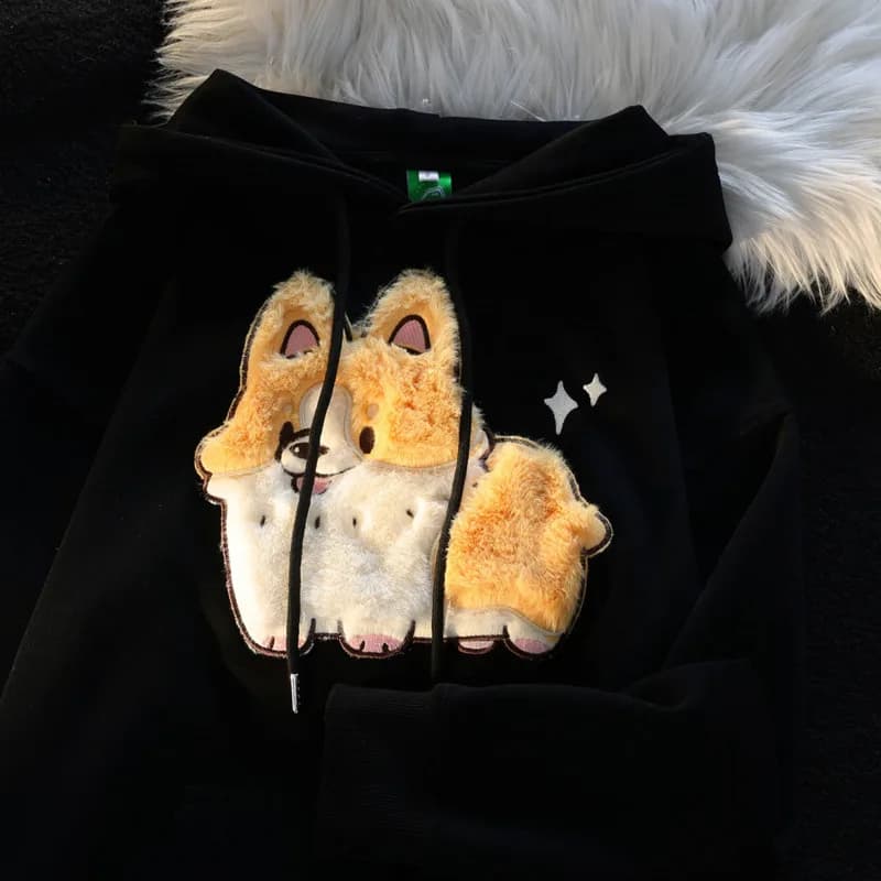 Sweat à capuche de chien de dessin animé mignon pour femmes, vêtements Kawaii, sweats à capuche asso