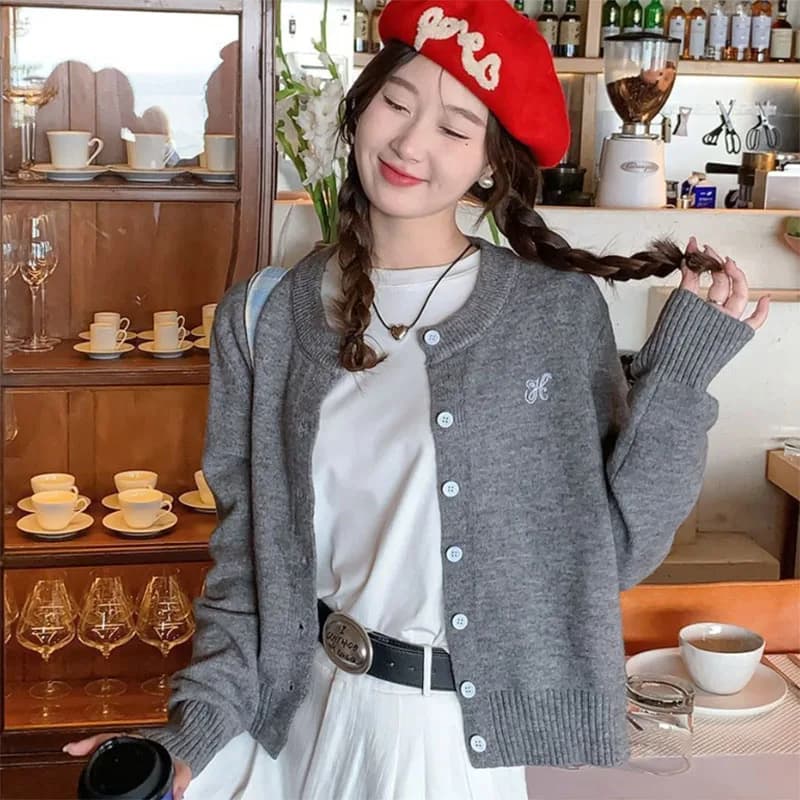 Cardigans Pulls pour Femmes – Nouveauté Tendance Broderie Simple Boutonnage Manteaux Pulls Femme Aut