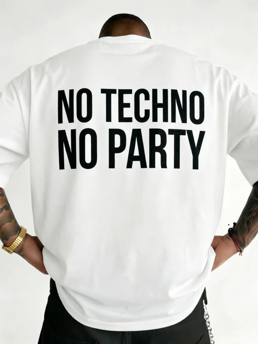 T-shirt No Techno No Party, style décontracté pour homme, streetwear ample, hipster, doux, style cor