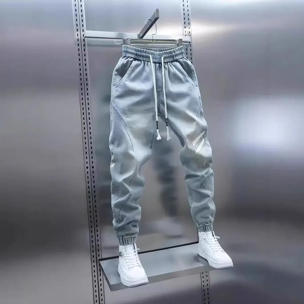 Jean Jogger Homme Style Coréen Streetwear à Manches Élastiques, Pantalon Harem en Denim Ample Tendan