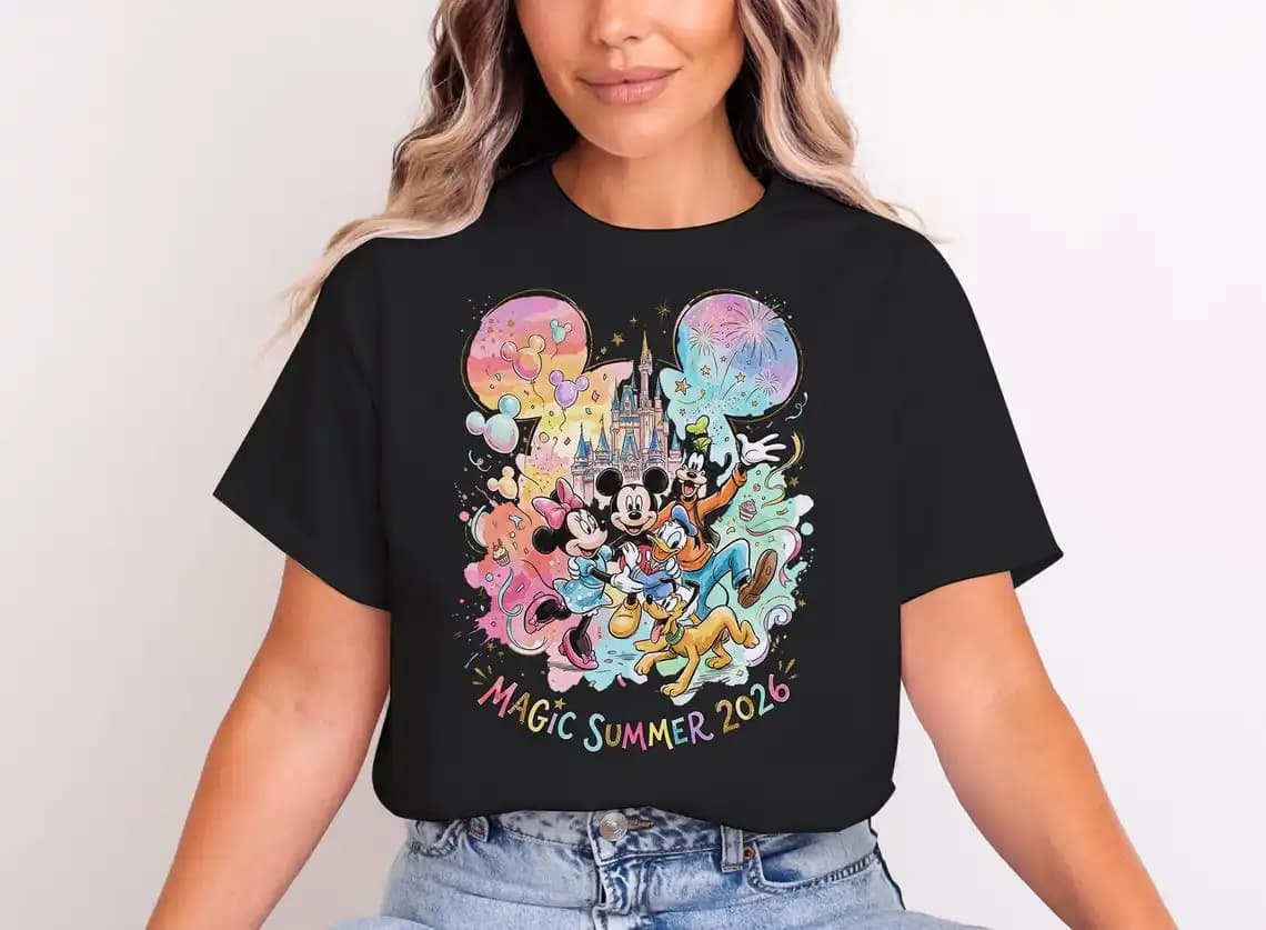 T-shirt en coton imprimé sur le thème des parcs d'attractions Disney, pour hommes et femmes, tenue d