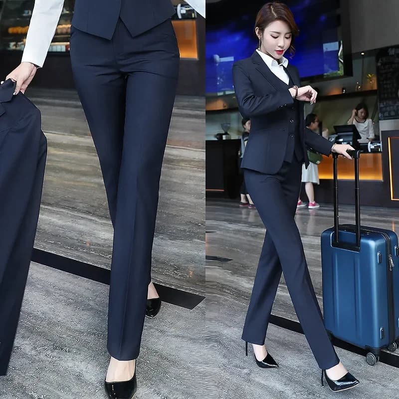 Pantalon de travail formel amincissant à jambe droite pour femme, idéal pour l'été, noir, pour banqu