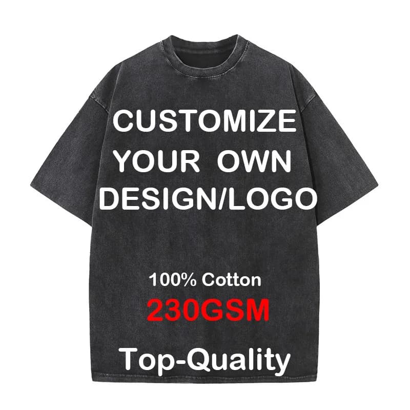 Personnalisez votre LOGO Vintage lavé T-shirts hommes femmes vêtements surdimensionné à manches cour