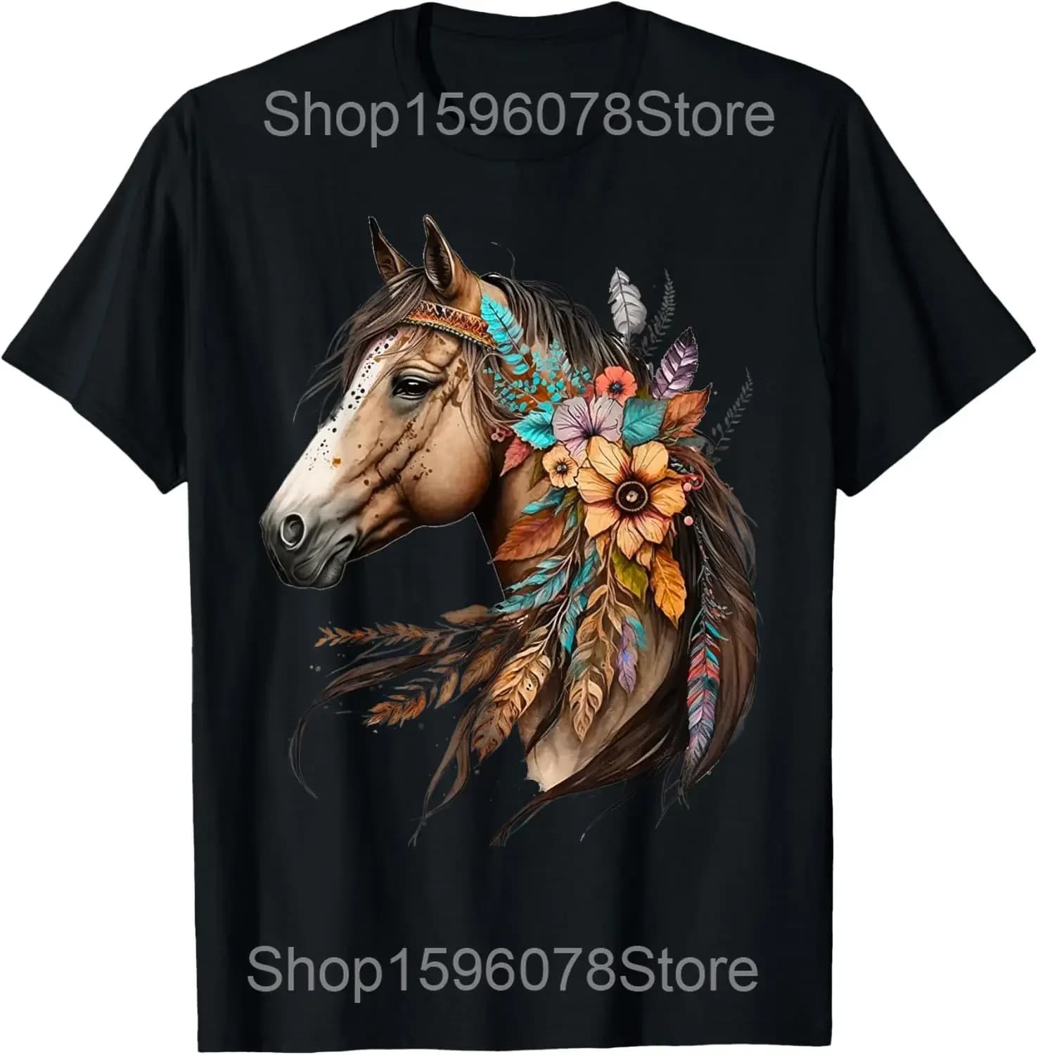 T-shirts unisexes en coton pur à manches courtes, motif cheval cœur, humoristique, style streetwear,