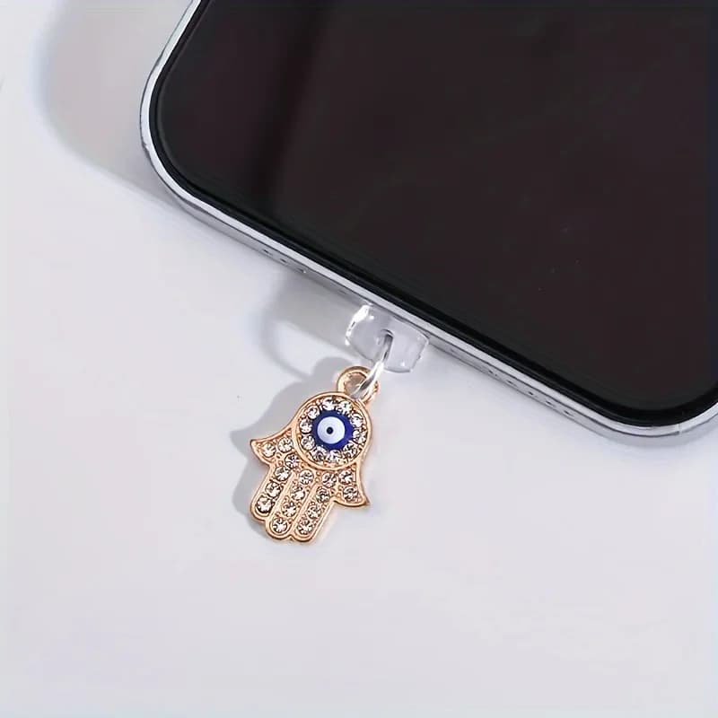 Bouchon anti-poussière pour téléphone portable, pendentif œil de diable en alliage et strass, décora