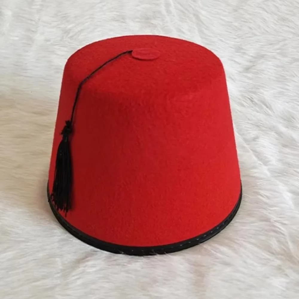Chapeau Fez Rond en Feutre Respirant Rouge, Tarbouche, Chapeau Marocain pour Cosplay, Chapeau Turc à