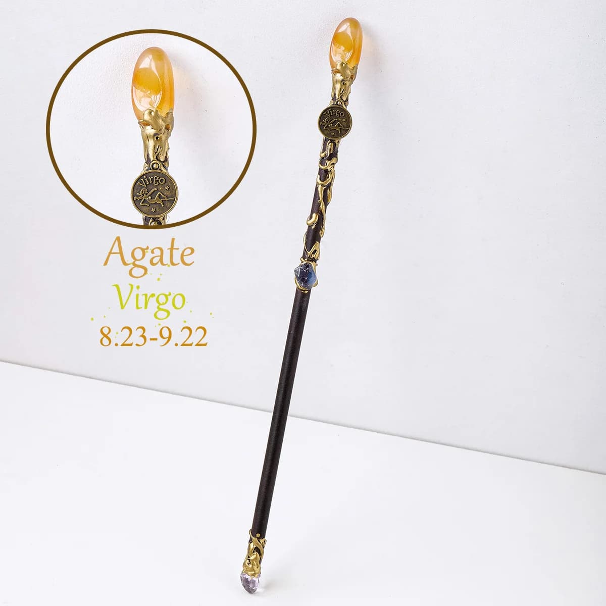 Sceptre magique en pierres naturelles, 12 signes du zodiaque, améthyste, Citrine, fée porte-bonheur,