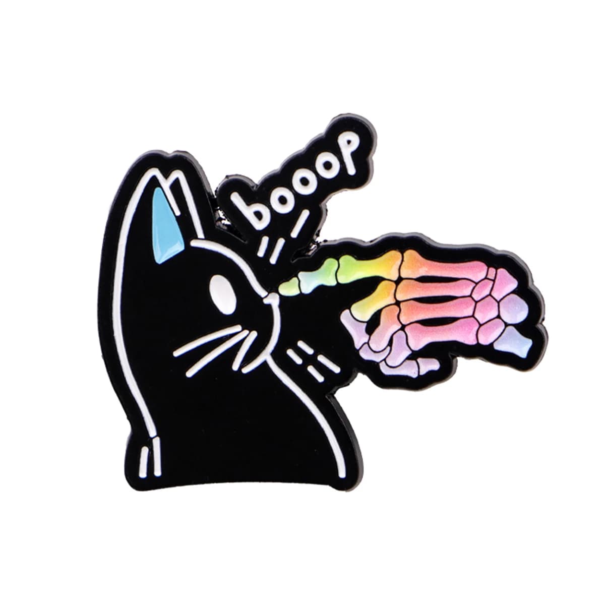 Broches amusantes en émail « Boop » chat noir, broches main squelette arc-en-ciel, badges pour sacs
