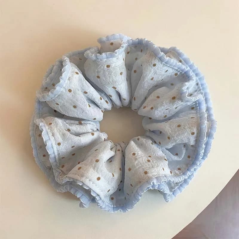 Un tout nouveau, doux et adorable élastique à cheveux bleu clair à pois, à double couche – cet adora