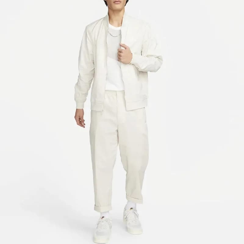 Veste bomber tissée à col universitaire Nike Sportswear Off White pour homme, mini logo, respirante,