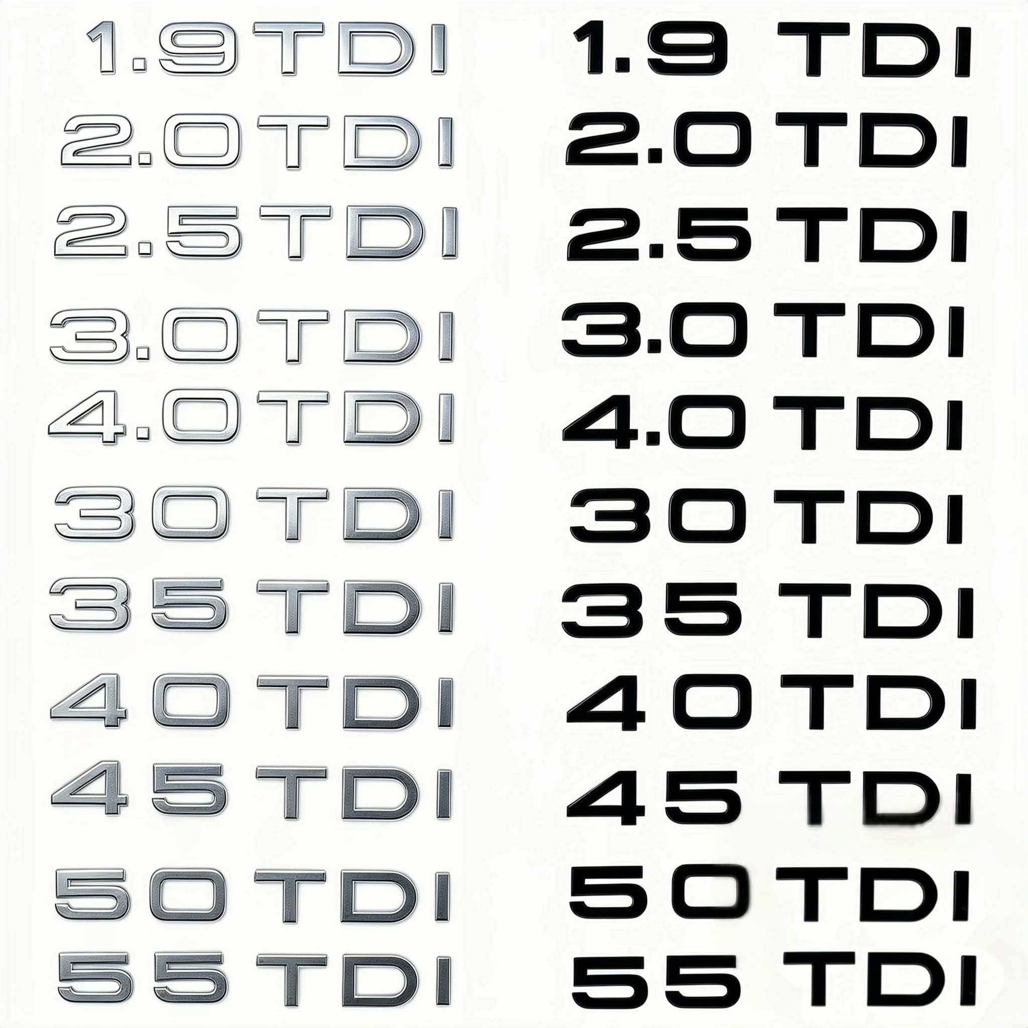 Lettres 3D en ABS 2.0TDI 2.5TDI 3.0TDI 35TDI 40TDI 45TDI 50TDI Emblème pour Audi A1 A3 A4 A5 A6 A7 A