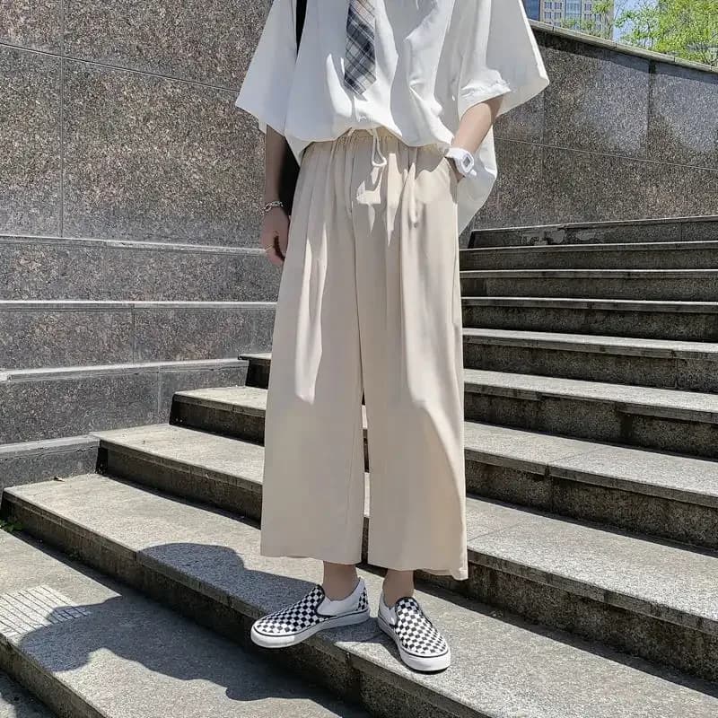 Pantalon large à taille haute pour femme avec cordon de serrage élastique à la taille