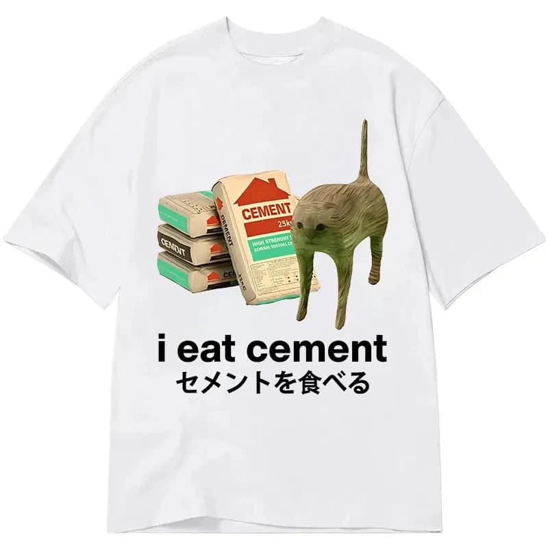 T-shirt décontracté à manches courtes pour hommes et femmes, imprimé Hip Hop « Funny Cat I Eat Cemen