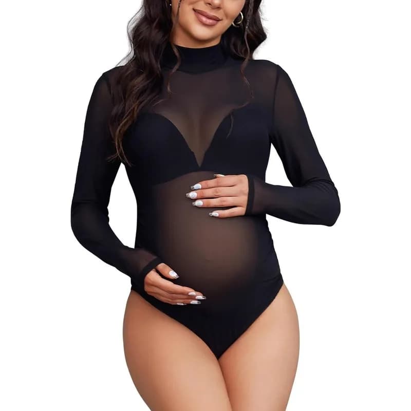 Body de maternité, lingerie transparente, tenue moulante sexy à manches longues pour la photographie