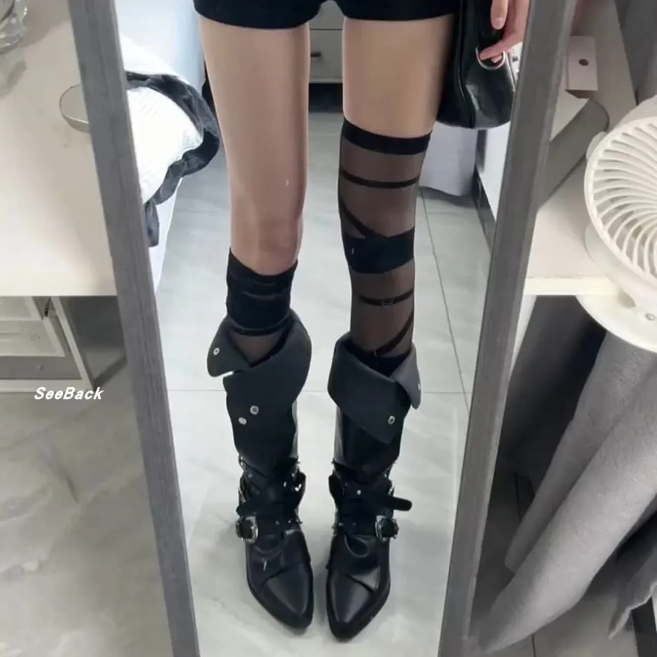 Bottes de chevalier 2025 automne noir style punk niche personnalité bottes longues style patrie amér