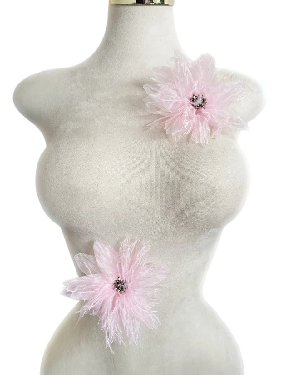 12 couleurs 2 pièces travail manuel perlé cristal Tulle robe florale accessoires maille fleur vêteme