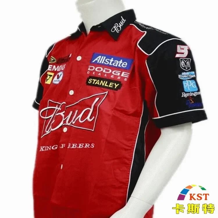Veste de moto brodée à manches courtes pour hommes, vêtements de voiture F1, chemise de karting, cou