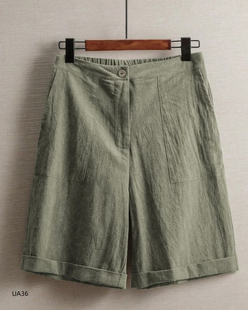 Shorts Bermuda en Lin pour Femme, Taille Haute Élastique, Grandes Poches, Coupe Ample Décontractée, 