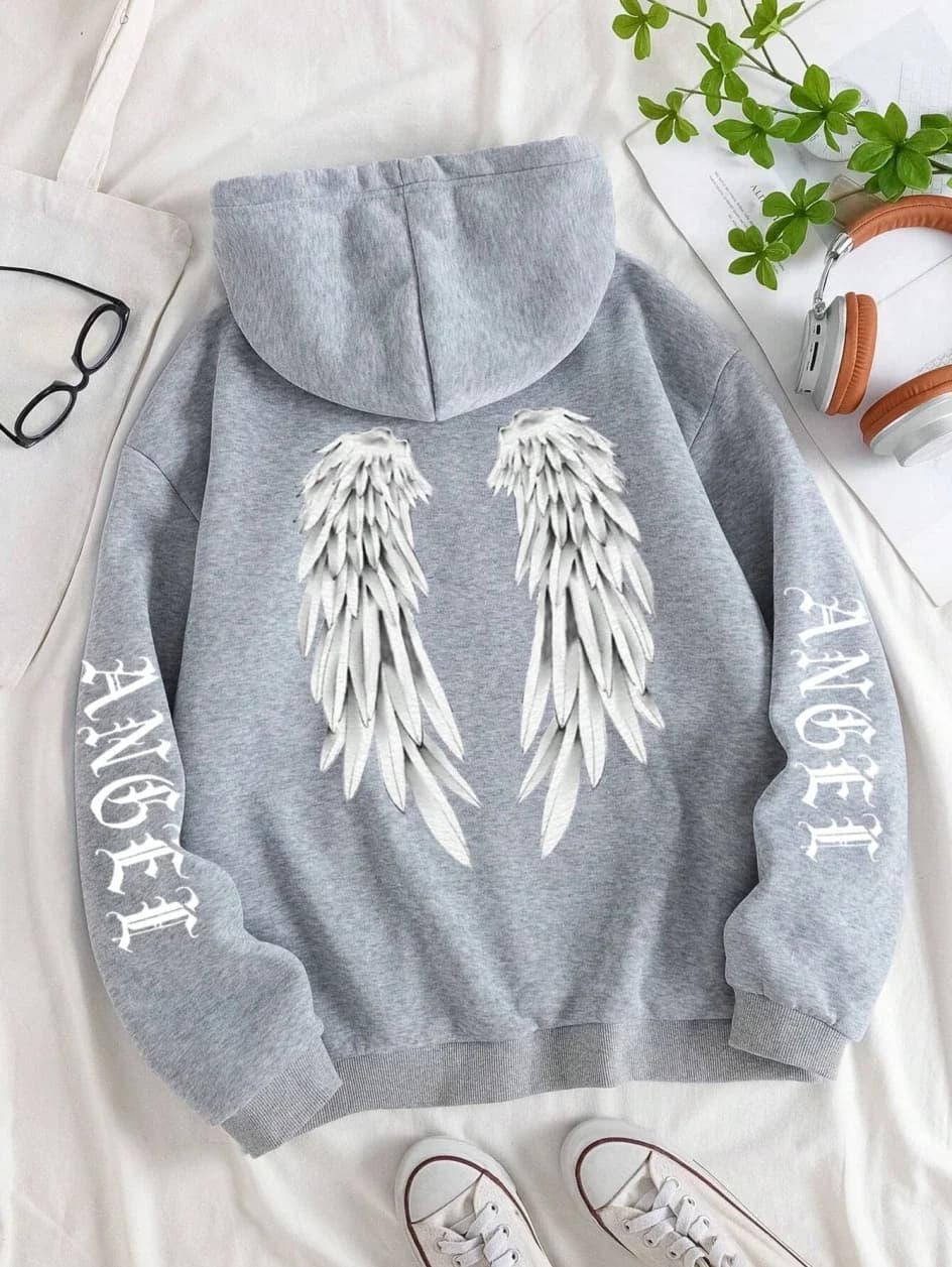 Magnifique sweat à capuche pour femmes avec ailes d'ange, chaud et confortable, sweat à capuche déco