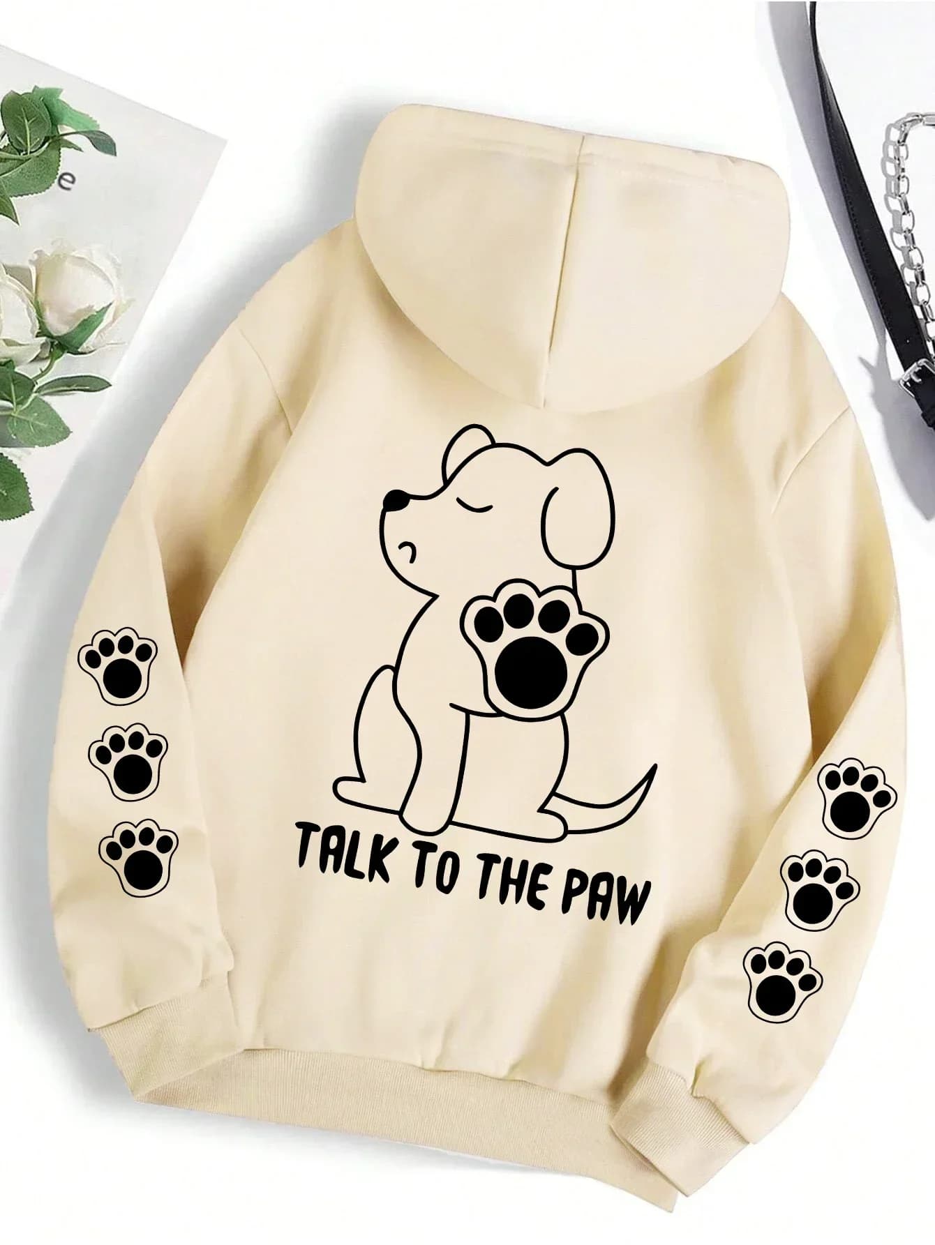 Parlez la patte drôle chien dessin animé imprimé sweat à capuche femmes chaud polaire à capuche mode