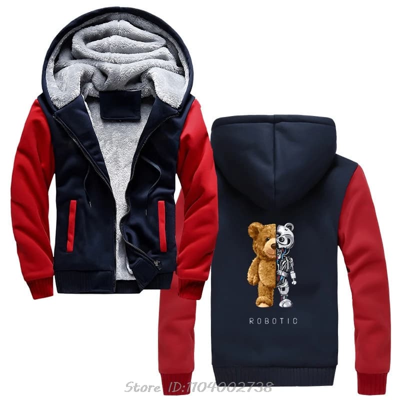 Sweat à capuche zippé ours en peluche pour hommes, sweat à capuche graphique robotique cool, veste d