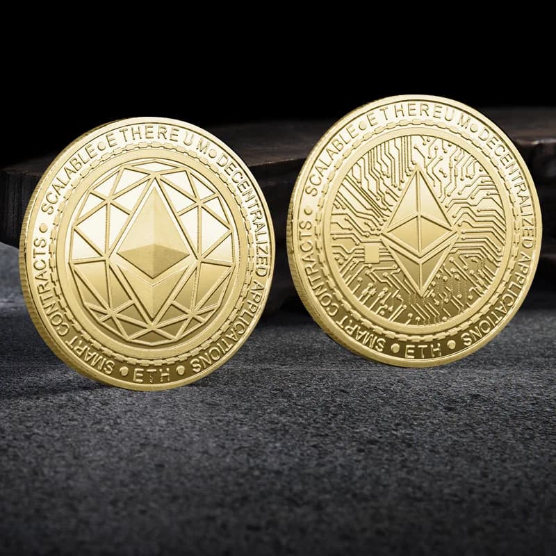 Ethereum Coin ETH Coin Or Argent Plaqué Physique Métal ETH Coin avec Boîtier En Plastique Commémorat
