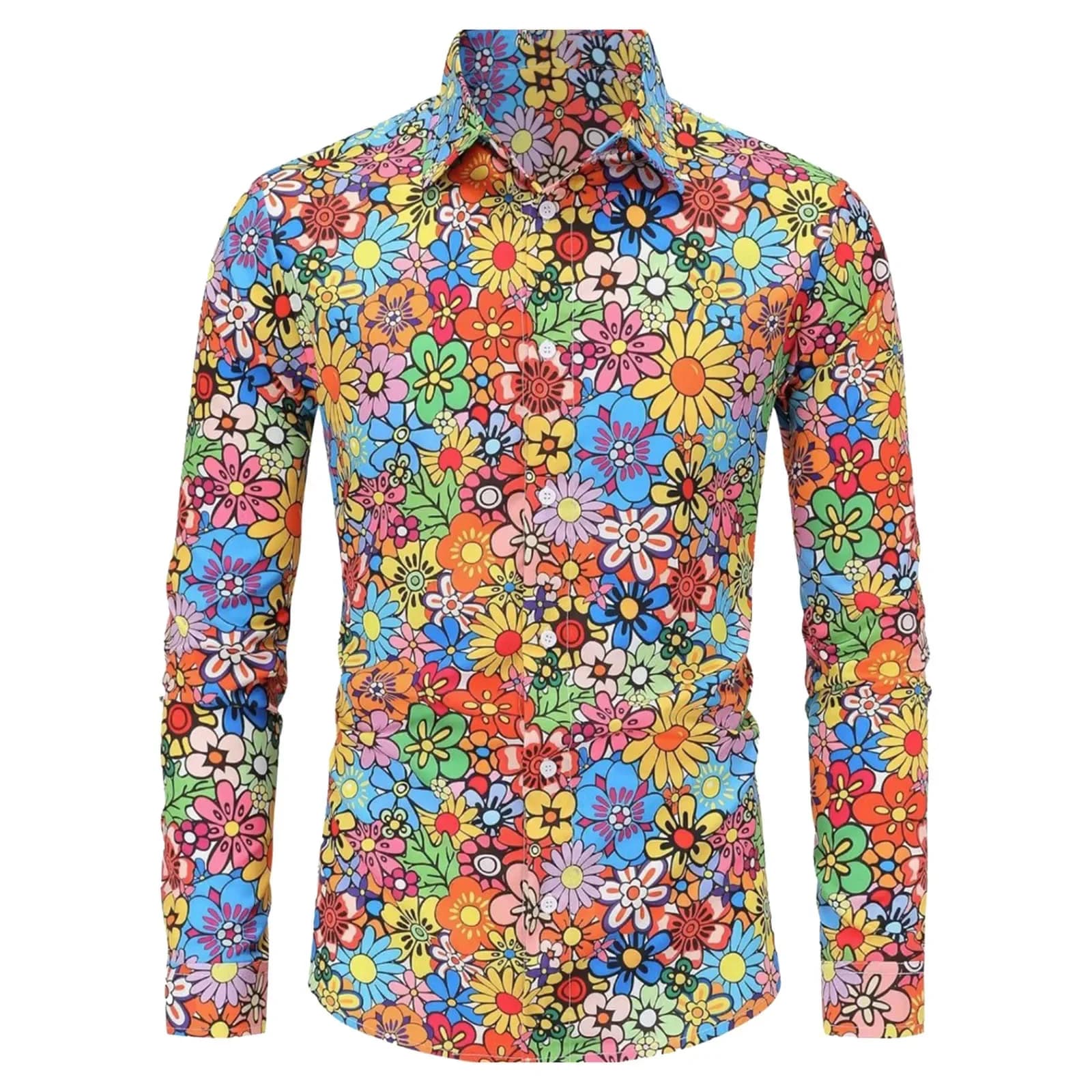 Chemises à manches longues pour hommes Hippie années 70 Disco Hip Hop bouton fleur rétro chemise à m