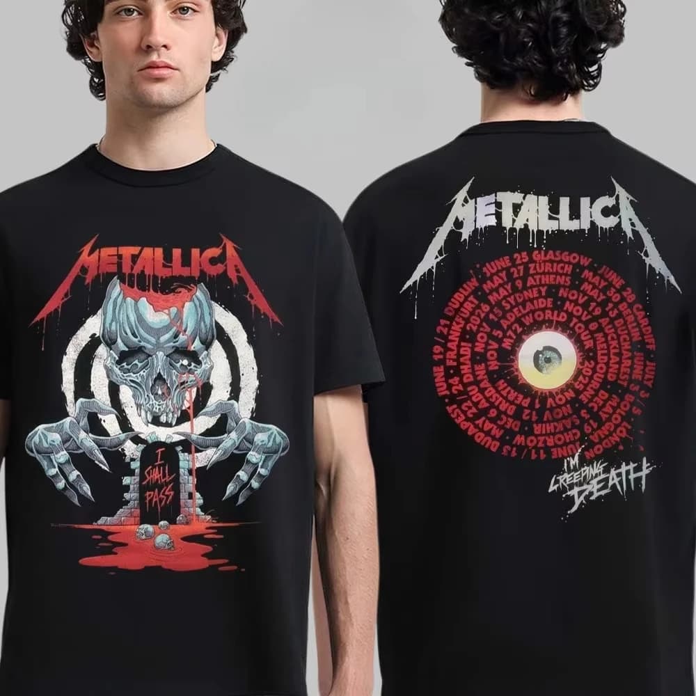 T-shirt Metallica M72 World Tour 2026 en coton, t-shirt graphique pour hommes et femmes, Streetwear 