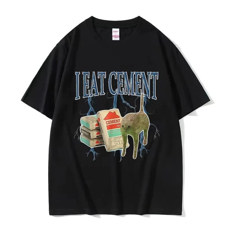T-shirt drôle « I Eat Cement Cat Meme » pour femme, style Harajuku vintage, dessin animé, manches co
