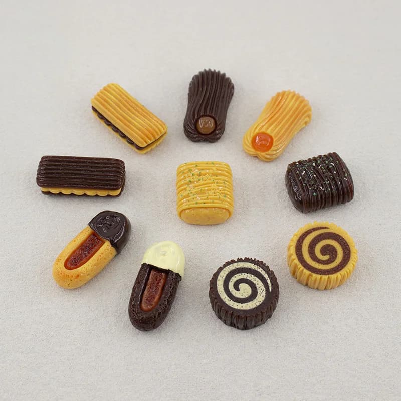 10 pièces de biscuits miniature en résine simulée avec pépites de chocolat, accessoires de bijoux fa