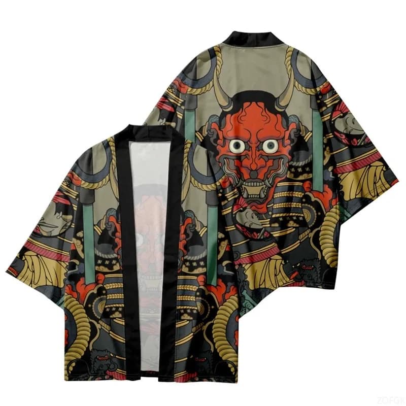 Vêtements traditionnels japonais à motifs du diable, kimono décontracté et confortable à manches mi-