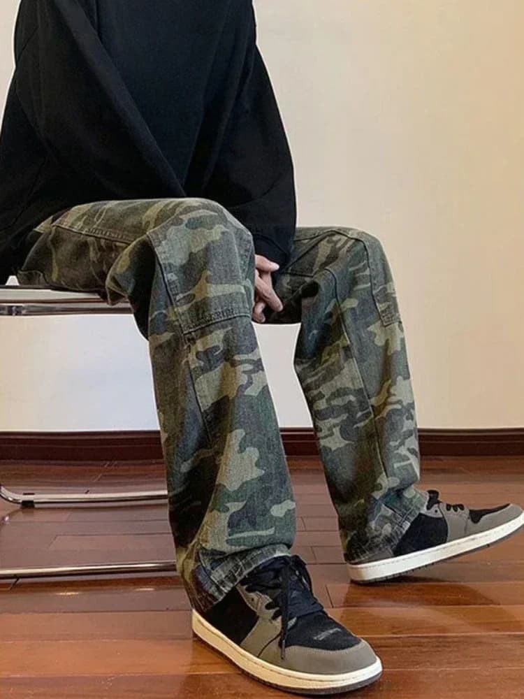 Jean pour hommes épissé Cargo homme Cowboy pantalon Camouflage pantalon Punk droit Xs Y 2k Vintage n