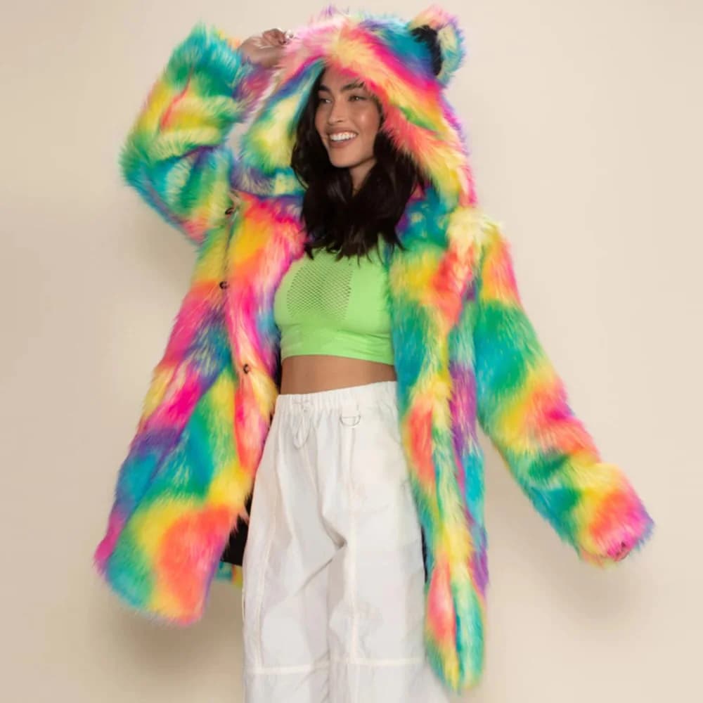 Vestes à capuche en fausse fourrure de renard pour femmes, manteau d'oreille en peluche moelleux, vê