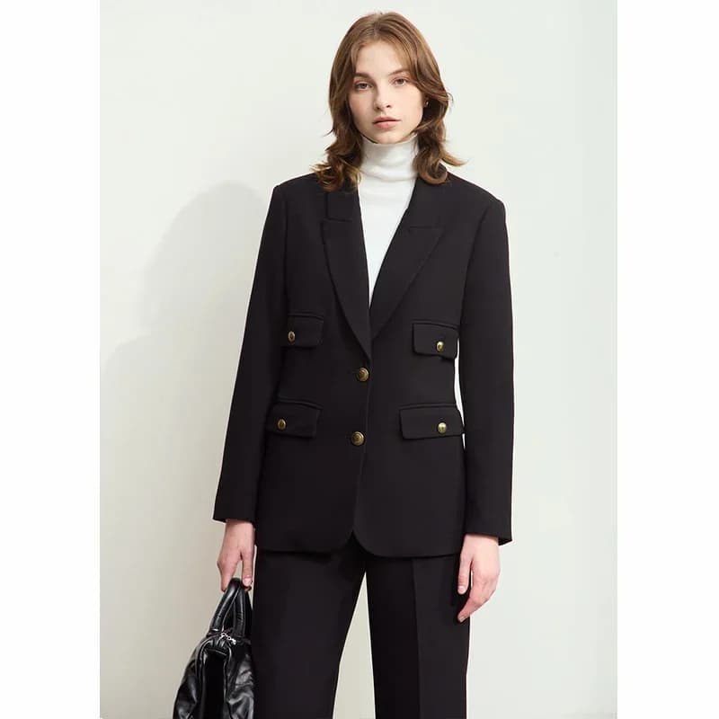 Amii – blazer minimaliste pour femme, vêtement Vintage à boutons, manteau basique, veste à manches l