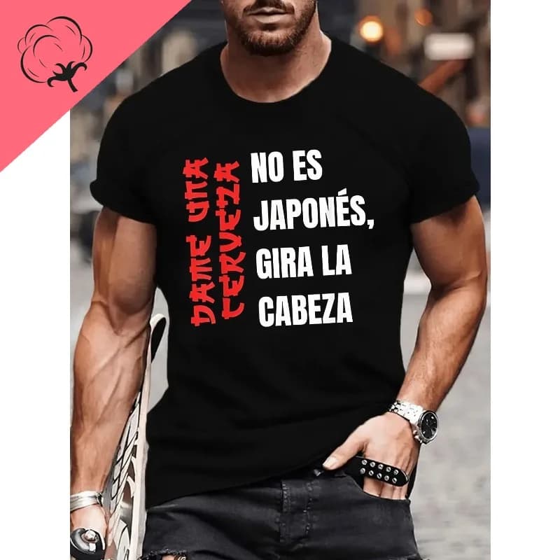 T-shirt décontracté à manches courtes avec imprimé espagnol accrocheur, chemise spéciale en pur coto
