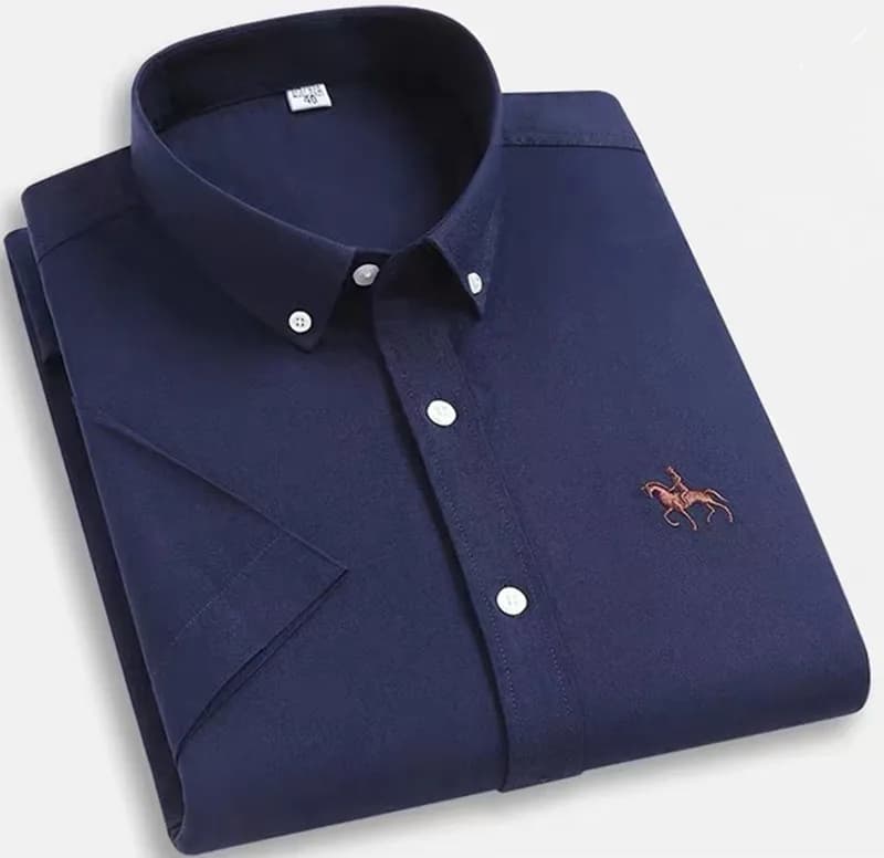 Chemise Oxford à manches courtes pour hommes, 100% coton, couleur unie, rayures, coupe cintrée, robe